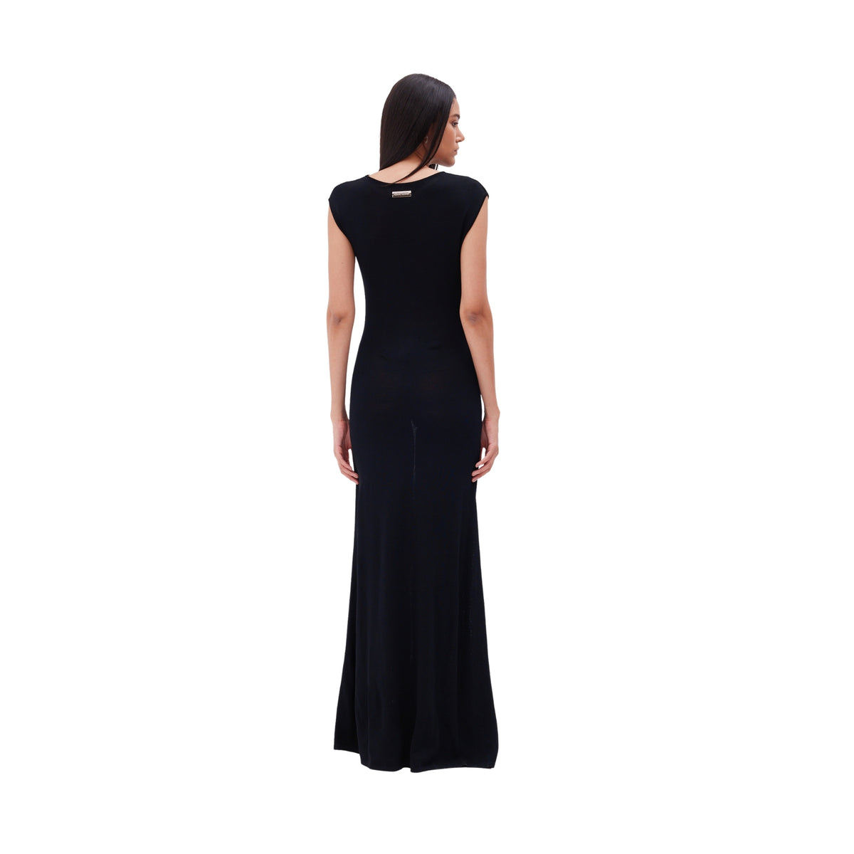 The metal detail boat neck maxi dress in black
