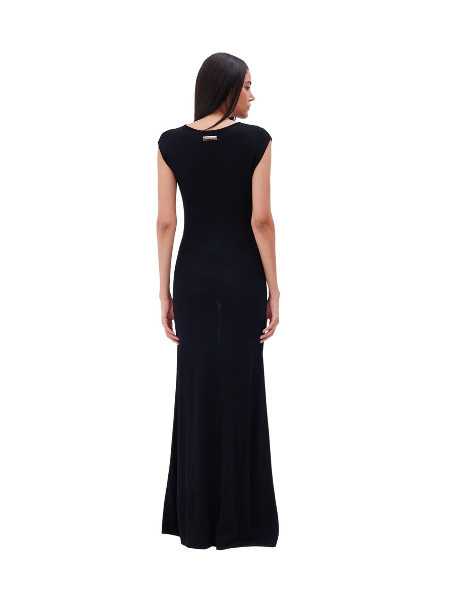 The metal detail boat neck maxi dress in black
