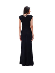 The metal detail boat neck maxi dress in black