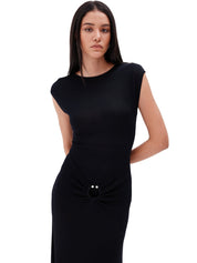 The metal detail boat neck maxi dress in black