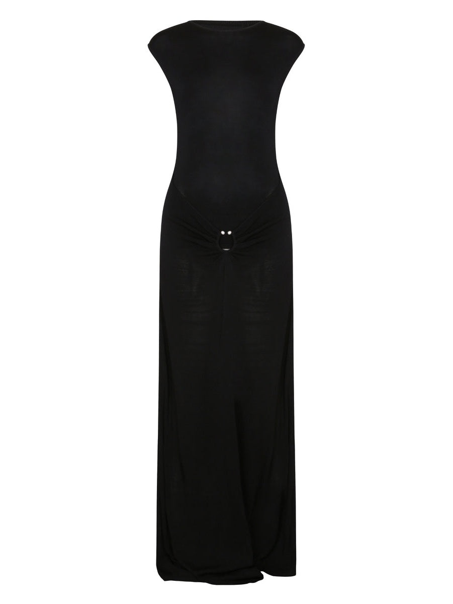 The metal detail boat neck maxi dress in black