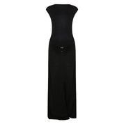The metal detail boat neck maxi dress in black