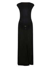 The metal detail boat neck maxi dress in black