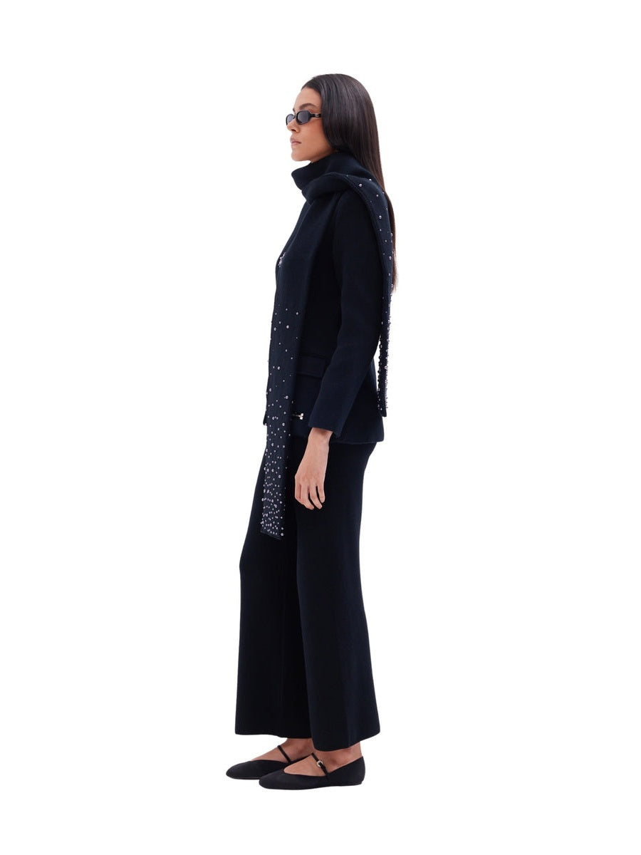 The button detail nehru collar jacket with matching scarf in black