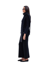 The button detail nehru collar jacket with matching scarf in black