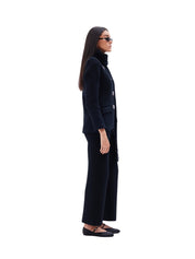 The button detail nehru collar jacket with matching scarf in black
