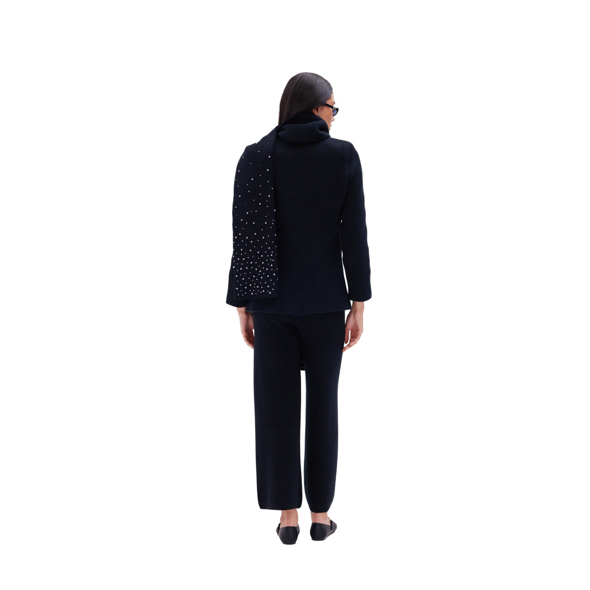 The button detail nehru collar jacket with matching scarf in black