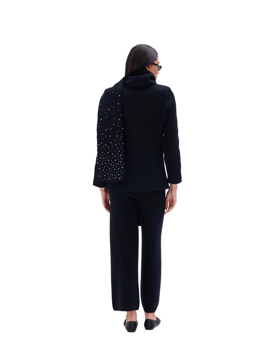 The button detail nehru collar jacket with matching scarf in black