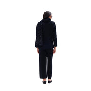The button detail nehru collar jacket with matching scarf in black