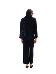 The button detail nehru collar jacket with matching scarf in black