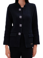 The button detail nehru collar jacket with matching scarf in black