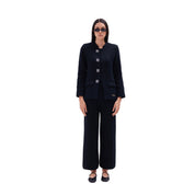 The button detail nehru collar jacket with matching scarf in black
