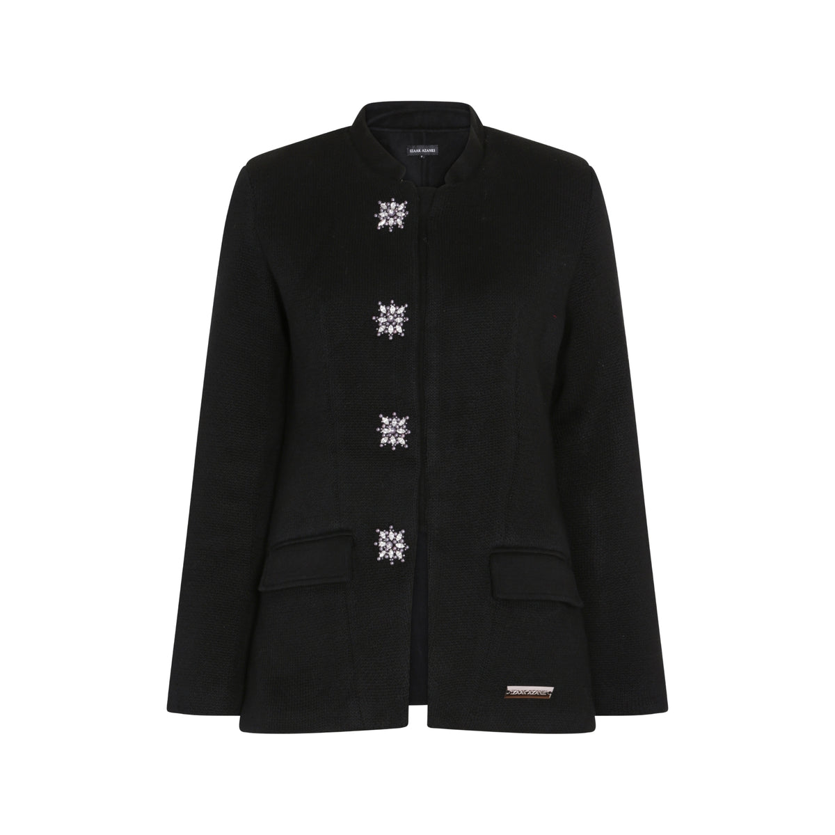The button detail nehru collar jacket with matching scarf in black