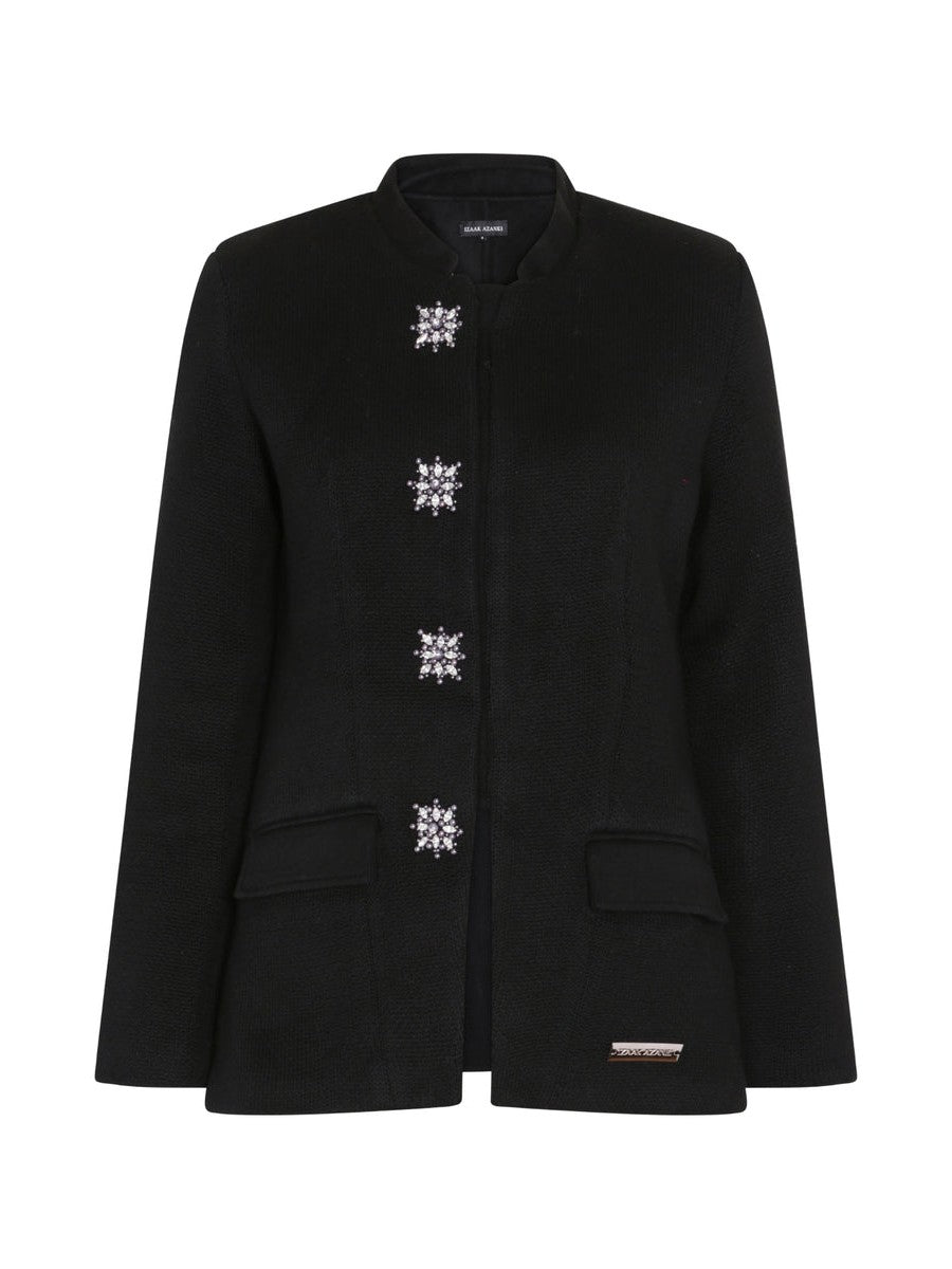 The button detail nehru collar jacket with matching scarf in black