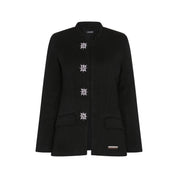 The button detail nehru collar jacket with matching scarf in black