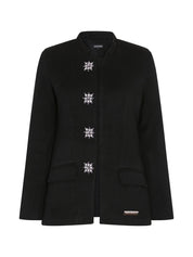 The button detail nehru collar jacket with matching scarf in black