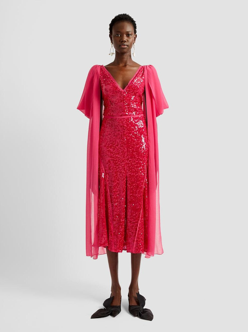 Draped shoulder midi dress v neck with draped shoulder detail midi dress