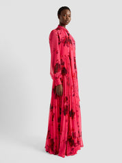 Blouson sleeve gown blouson sleeve with neck tie gown