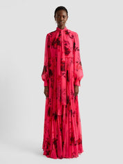 Blouson sleeve gown blouson sleeve with neck tie gown