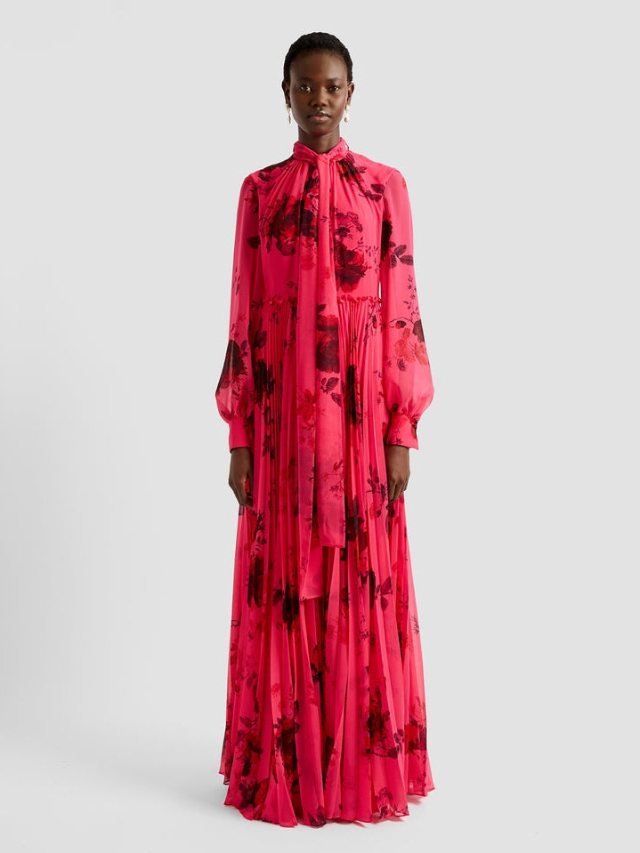 Blouson sleeve gown blouson sleeve with neck tie gown