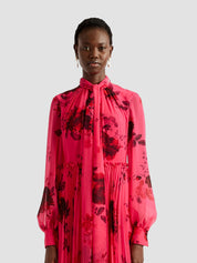 Blouson sleeve gown blouson sleeve with neck tie gown