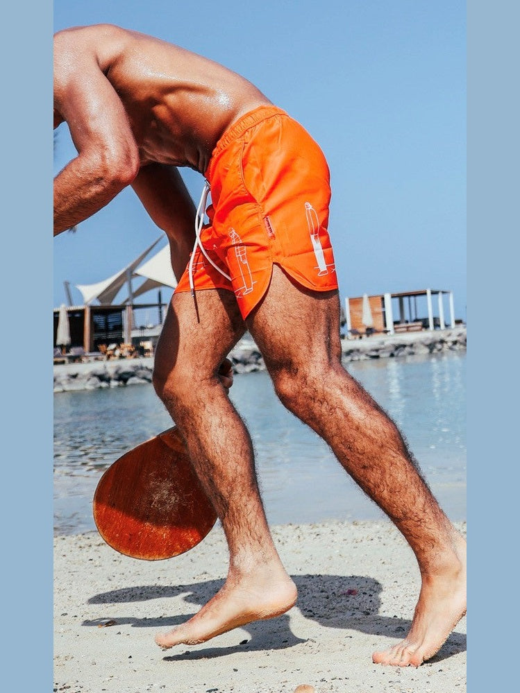 Orange swim shorts