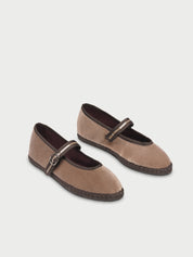 Pierre beige velvet ballerina v-hole in light beige with beige piping