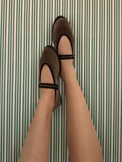 Pierre beige velvet ballerina v-hole in light beige with beige piping