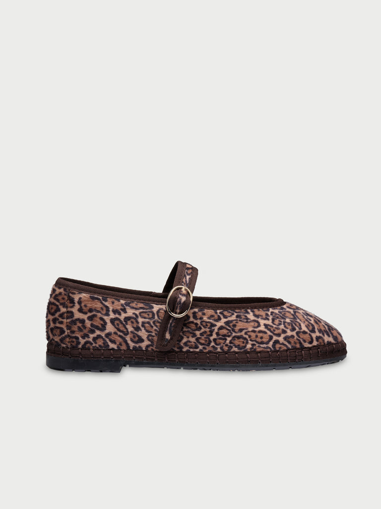 Pierre leopard brown velvet ballerina v-hole in leopard print with brown piping