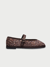 Pierre leopard brown velvet ballerina v-hole in leopard print with brown piping