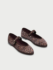 Pierre leopard brown velvet ballerina v-hole in leopard print with brown piping