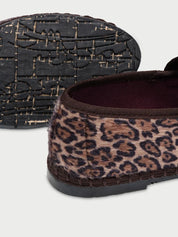 Pierre leopard brown velvet ballerina v-hole in leopard print with brown piping