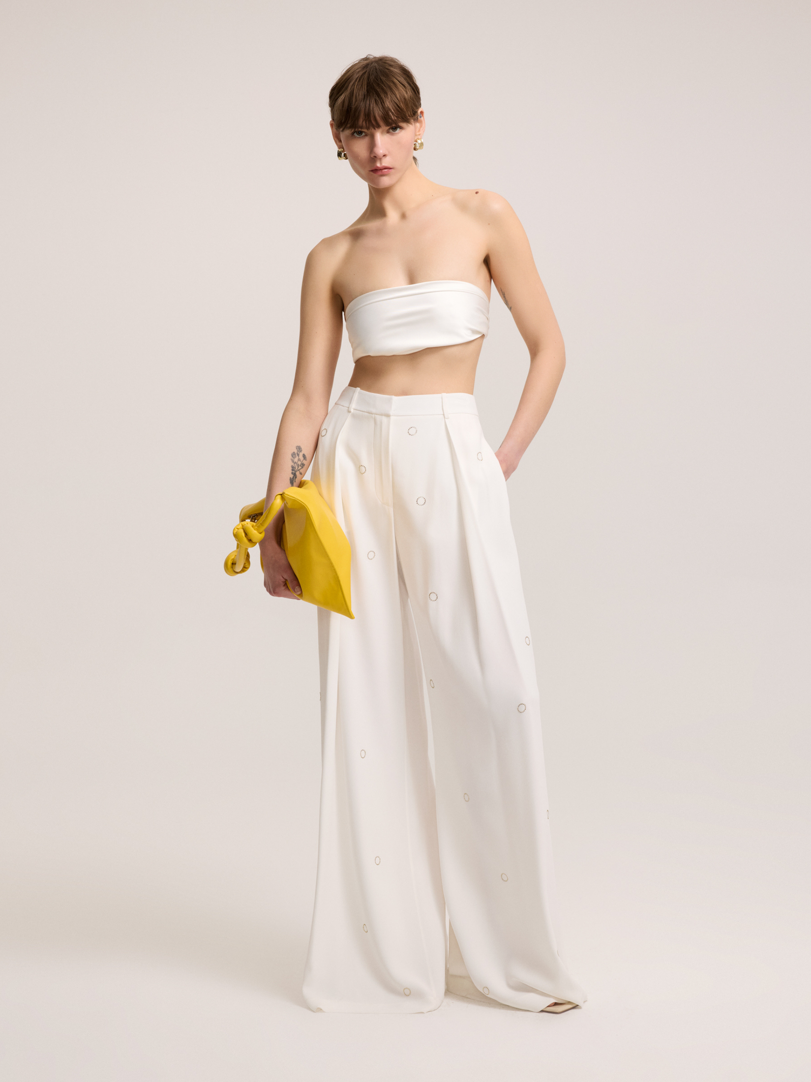 Shiny stone embroidered trousers