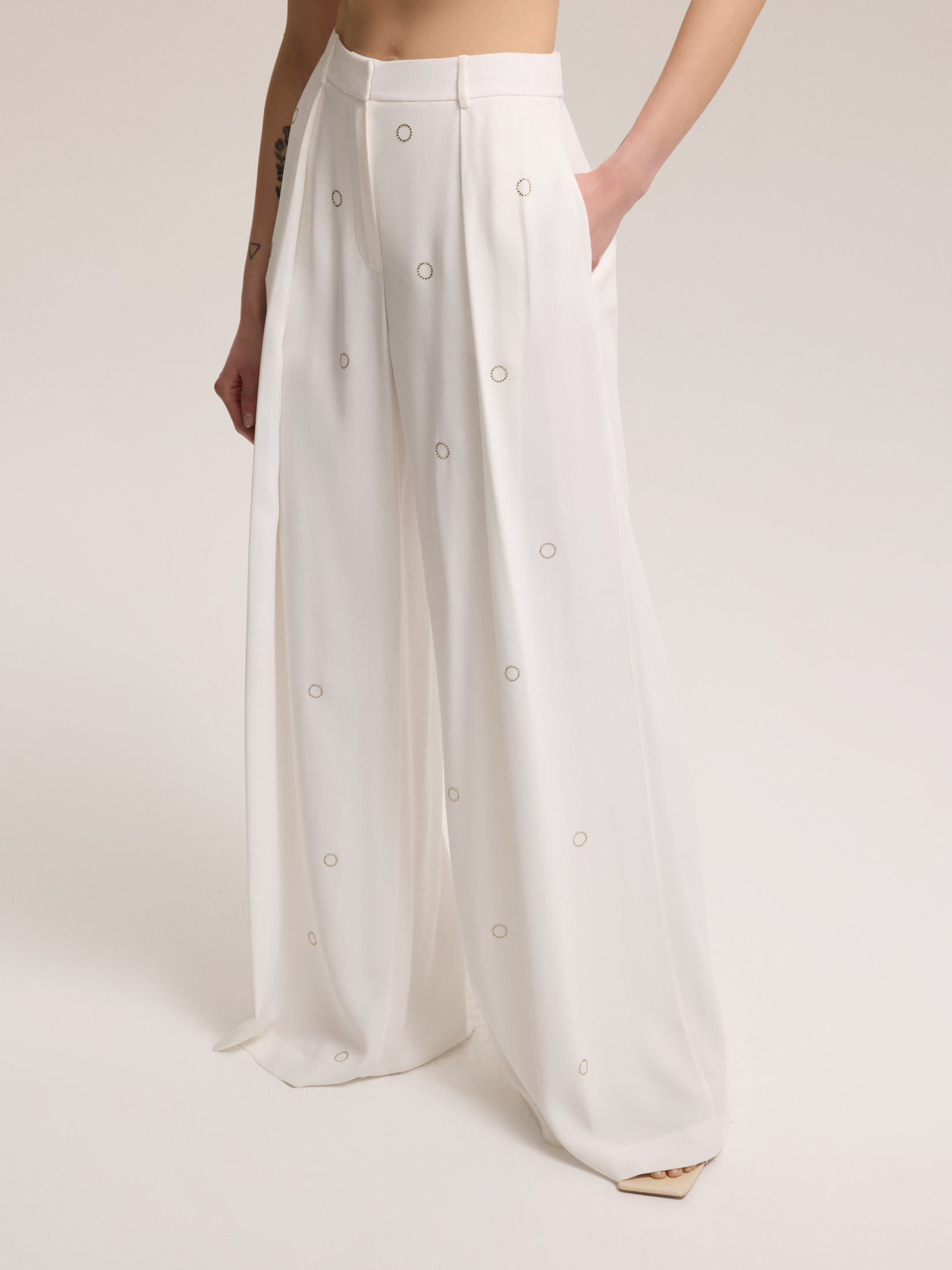 Shiny stone embroidered trousers