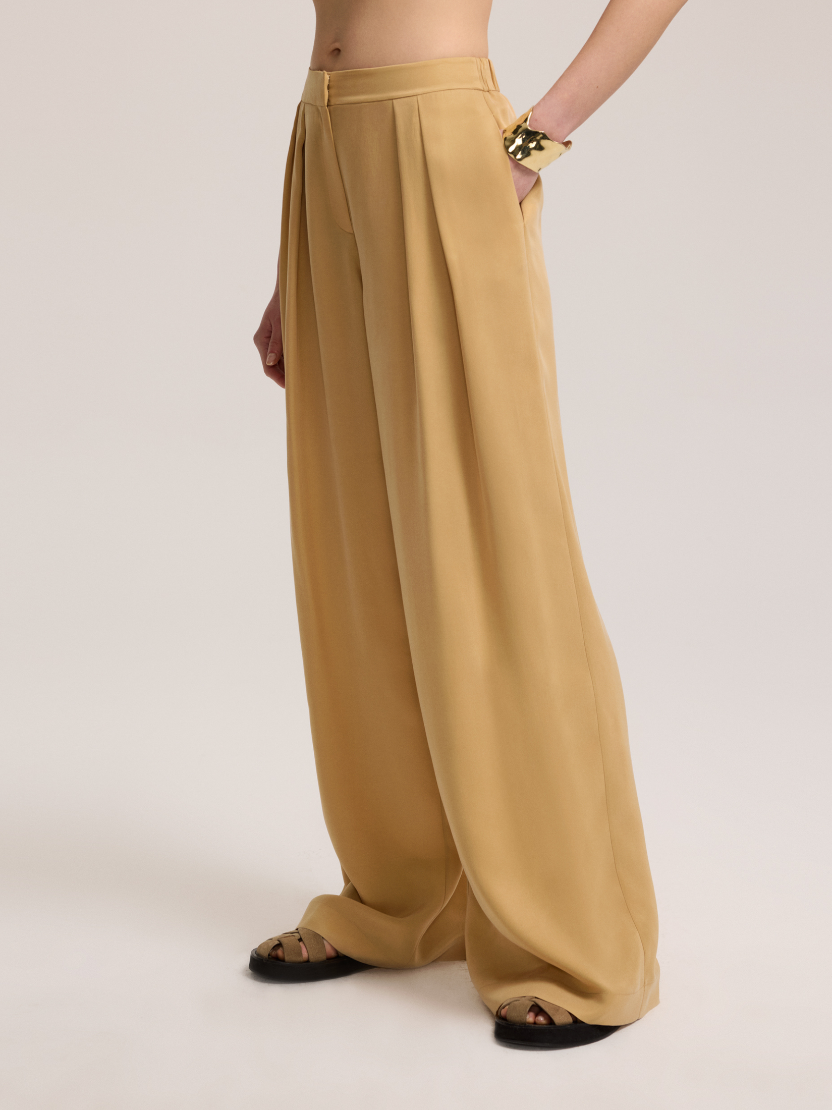 High waist cupro trousers