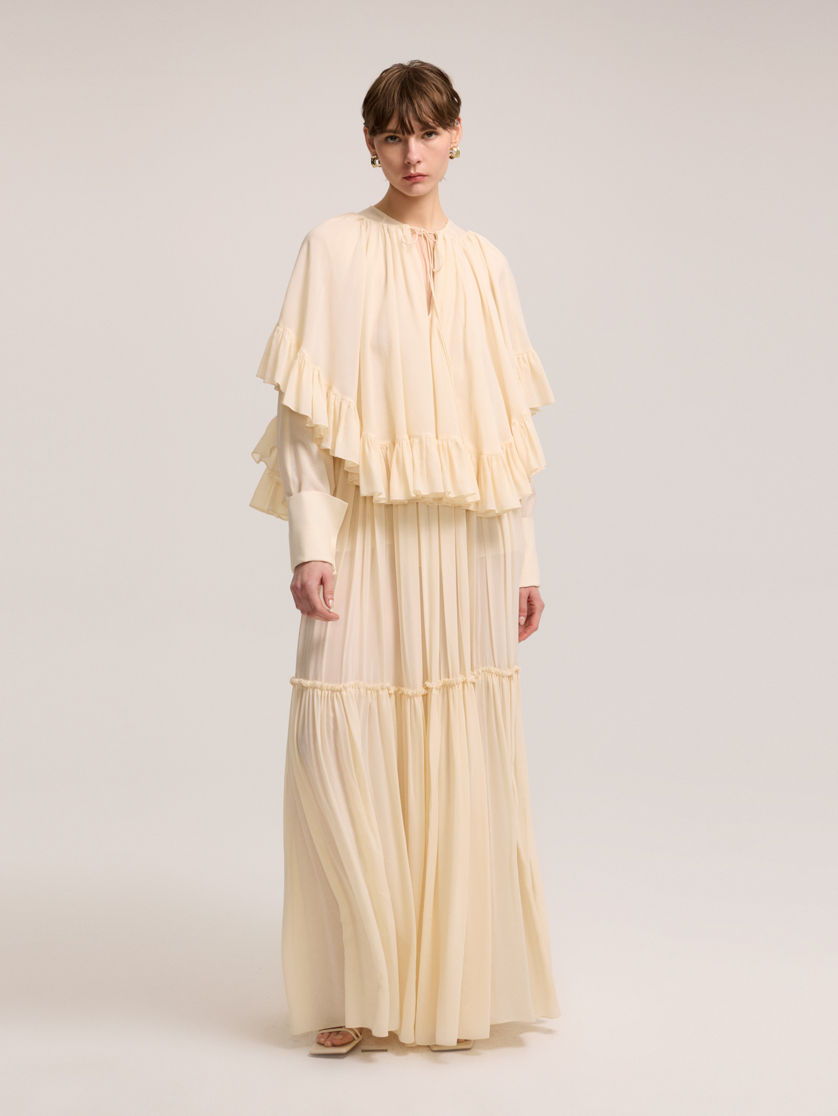 Tulle light beige ruffle blouse