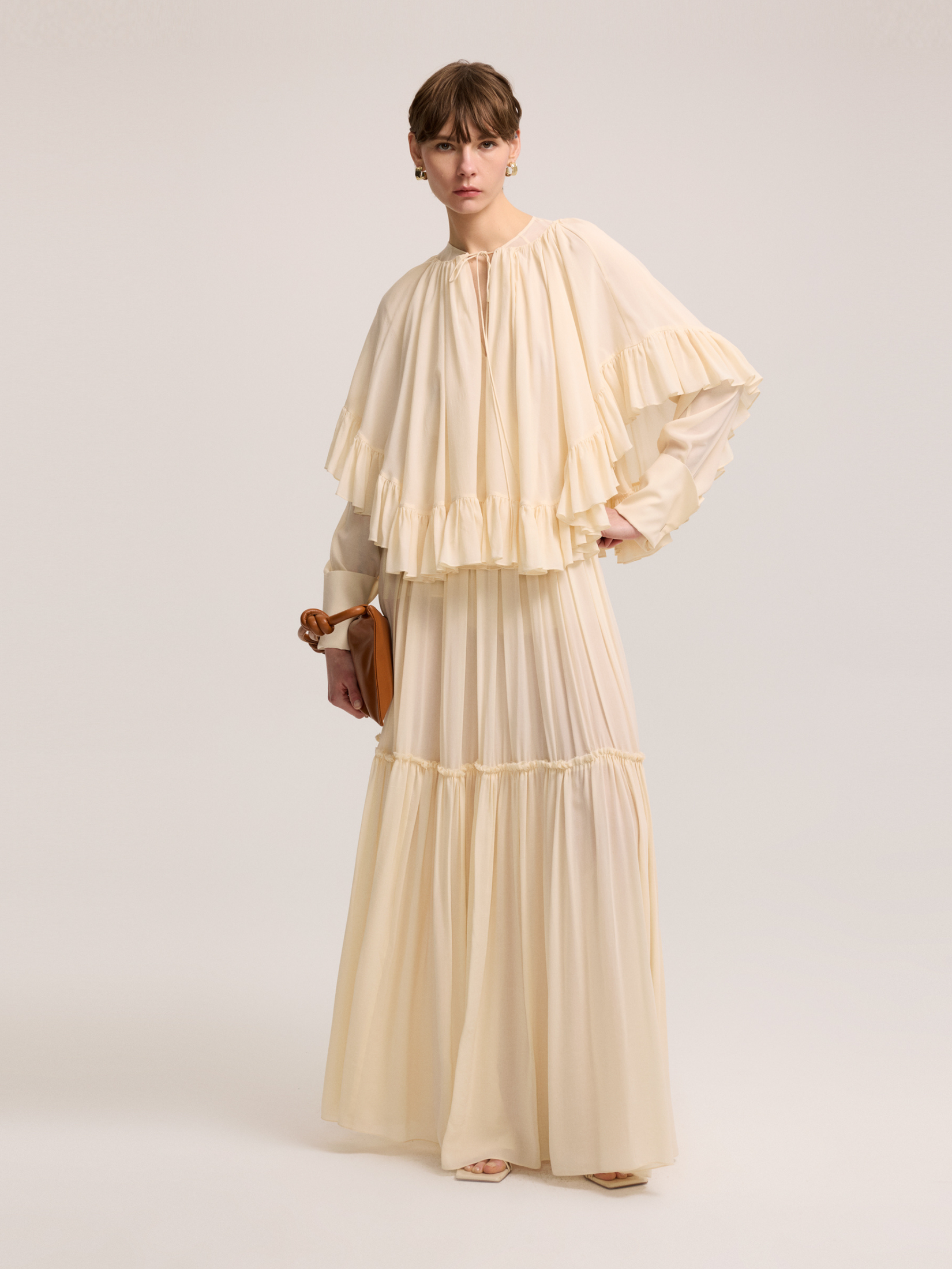 Tulle light beige ruffle blouse