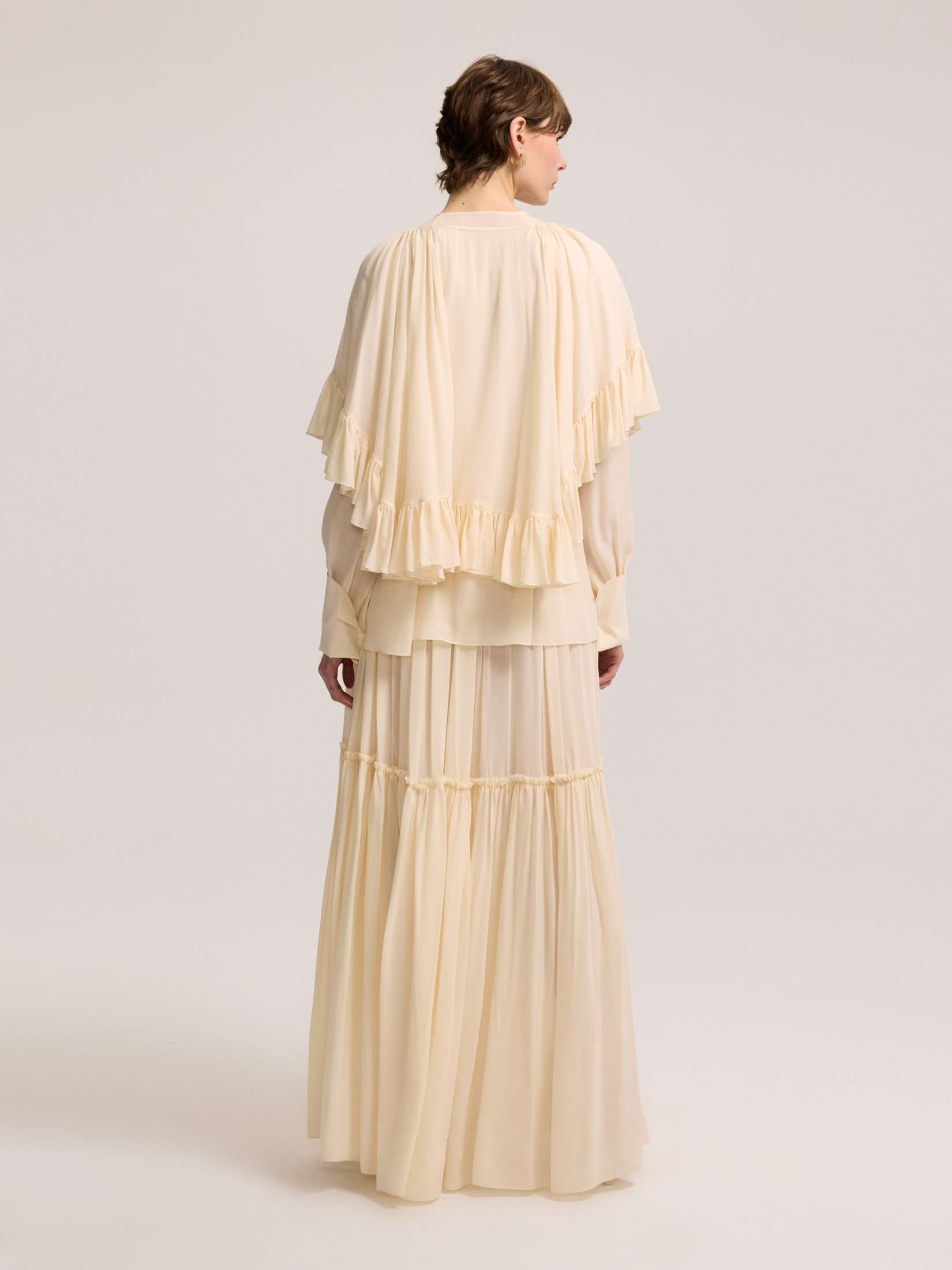 Tulle light beige ruffle blouse