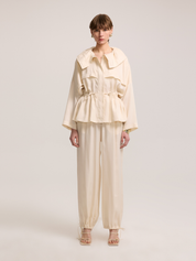 WAIST DRAWSTRING LIGHT BEIGE JACKET
