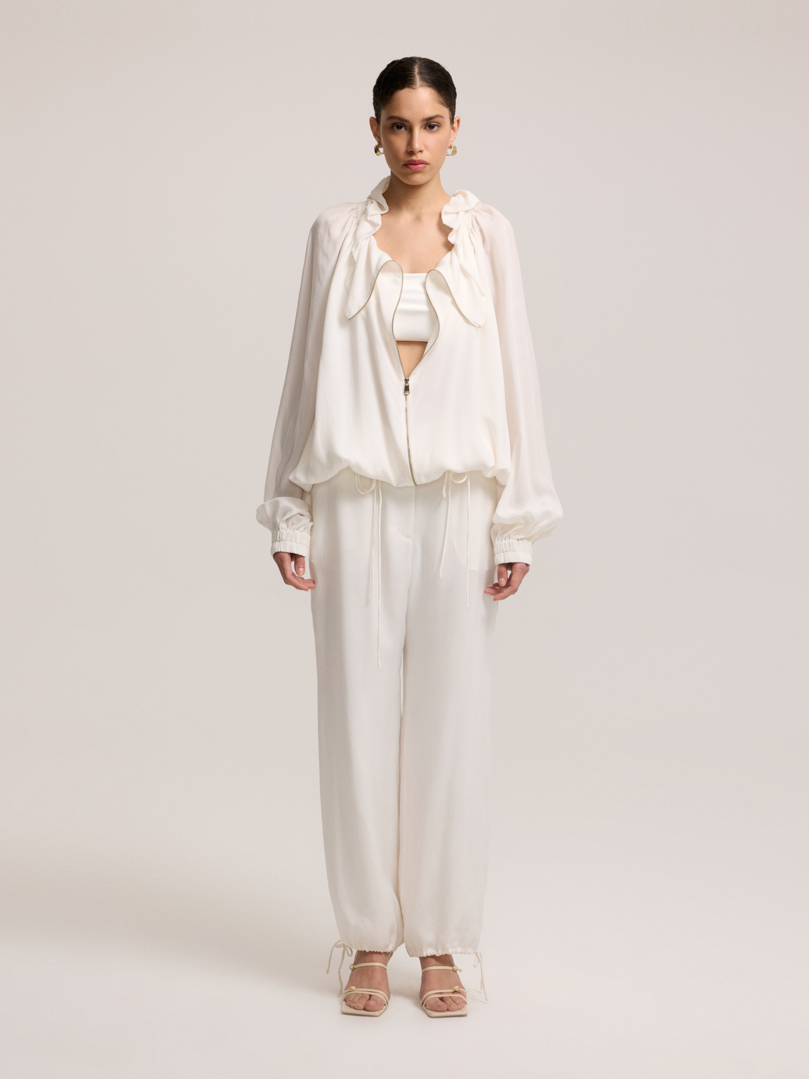 Zippered gathered detail blouse