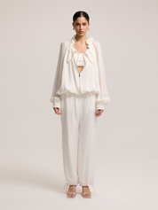 ZIPPERED GATHERED DETAIL BLOUSE