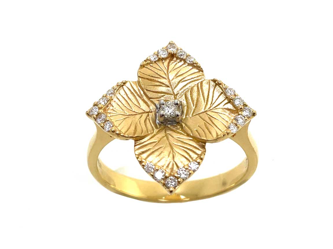 Oro fiore rd dia 0.14/satin y-w18k sm flower ring