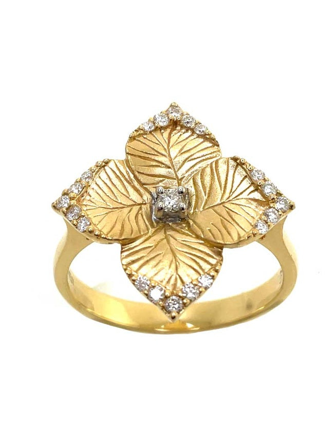 Oro fiore rd dia 0.14/satin y-w18k sm flower ring