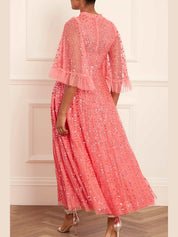 Raindrop short sleeve ankle gown