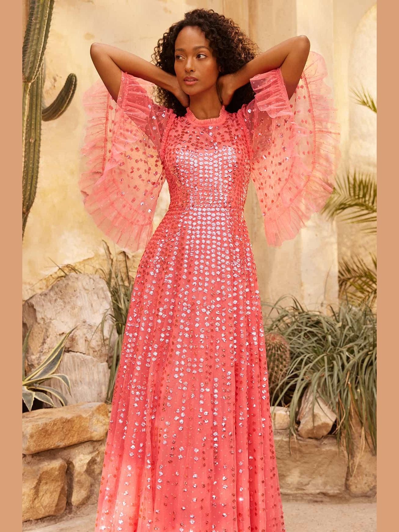 Raindrop short sleeve ankle gown