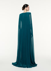 Cape Sleeve Satin Crepe Gown