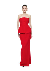 STRAPLESS CREPE GOWN RED