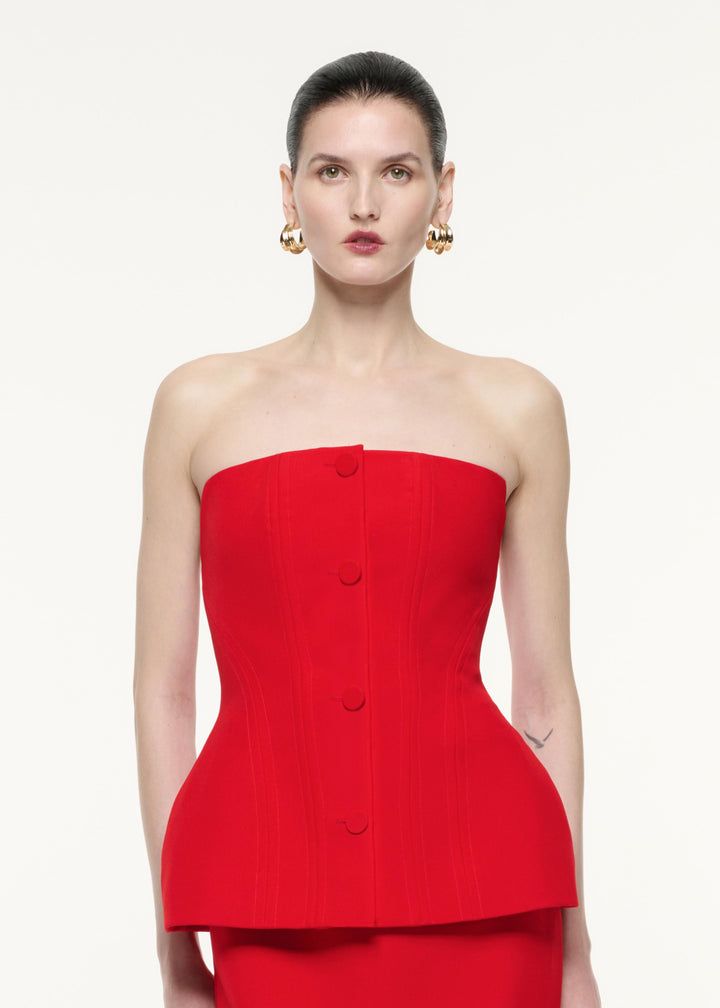 STRAPLESS CREPE GOWN RED