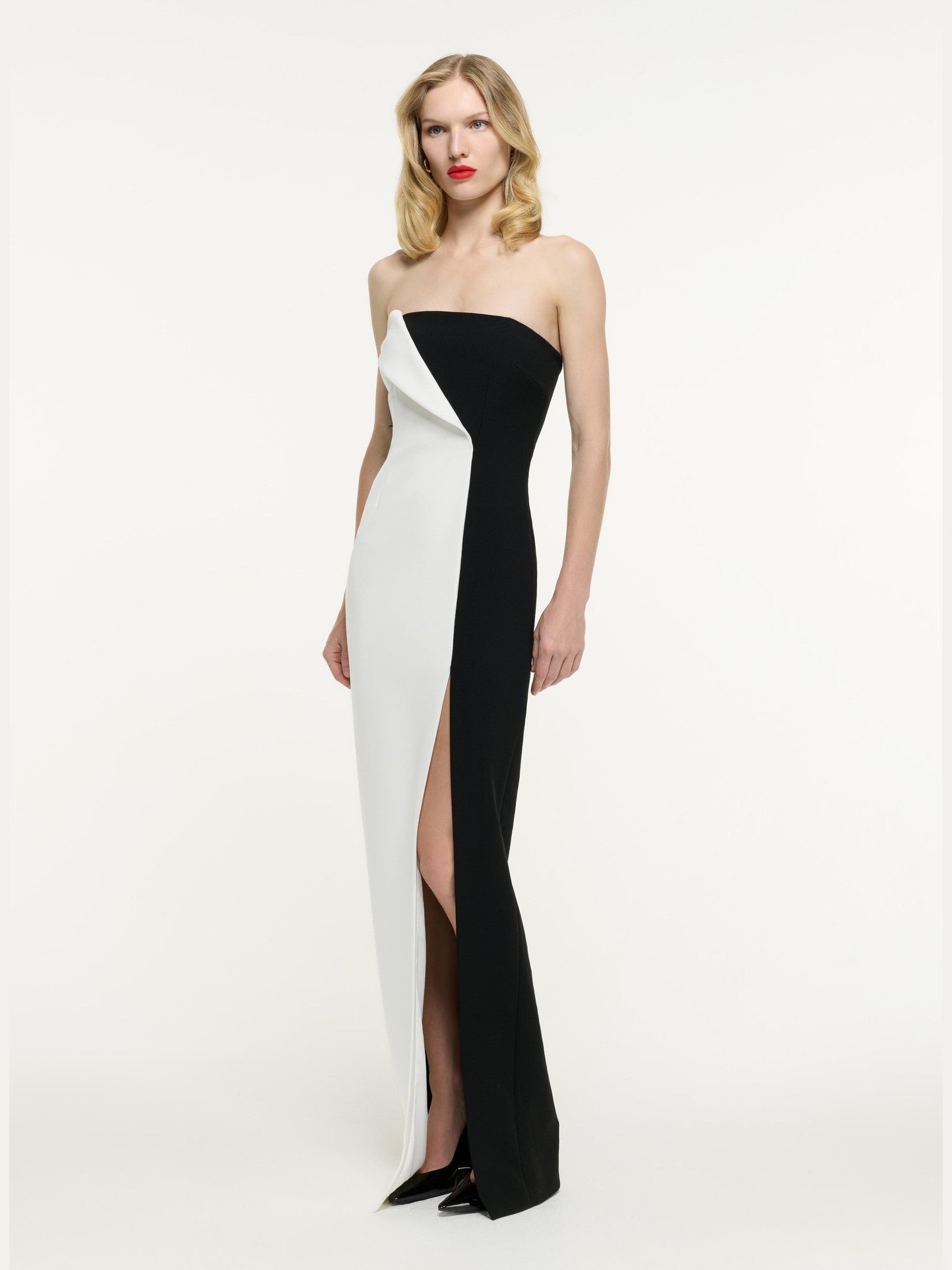 Strapless micro diamante panel gown black