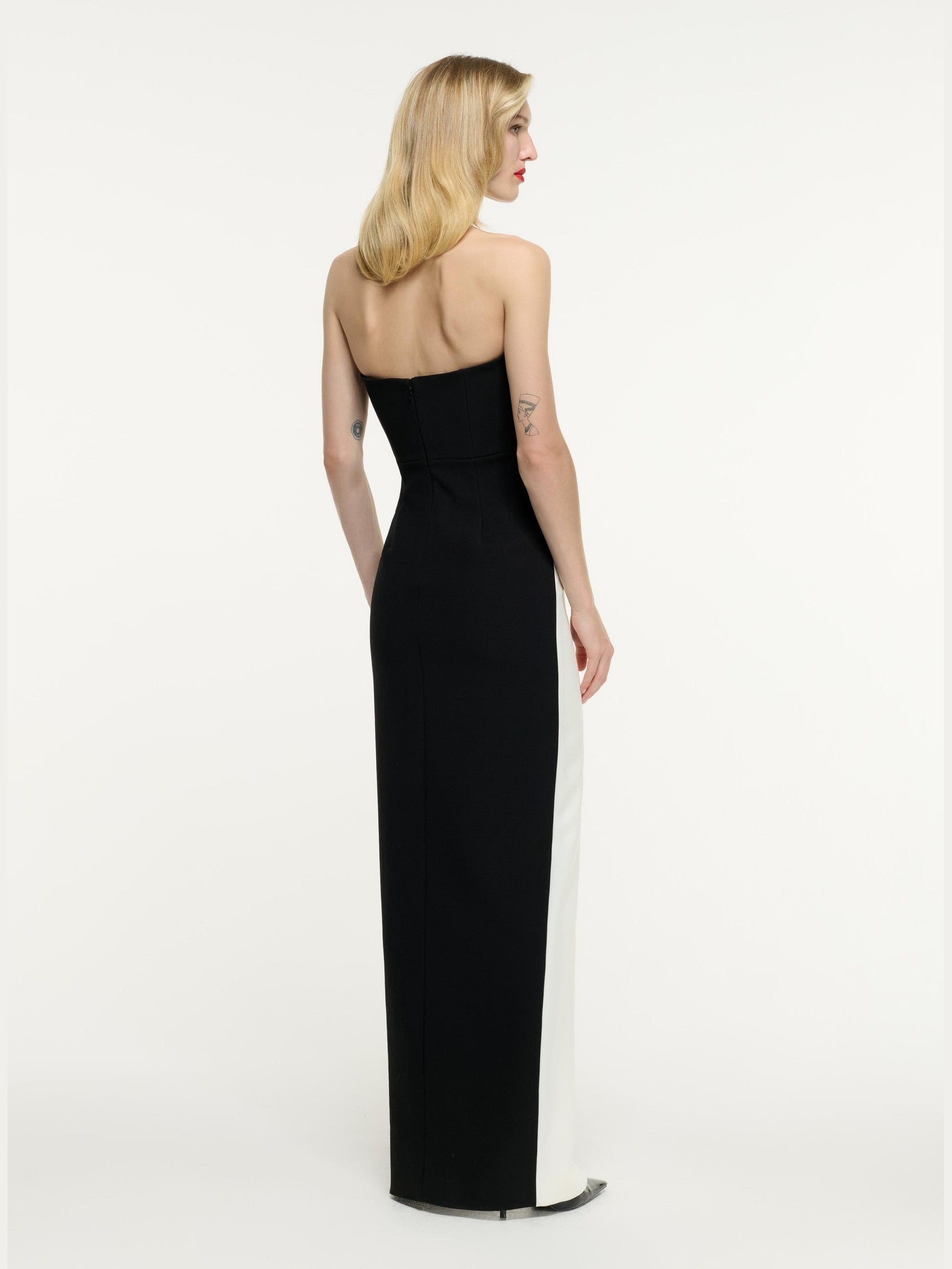 Strapless micro diamante panel gown black